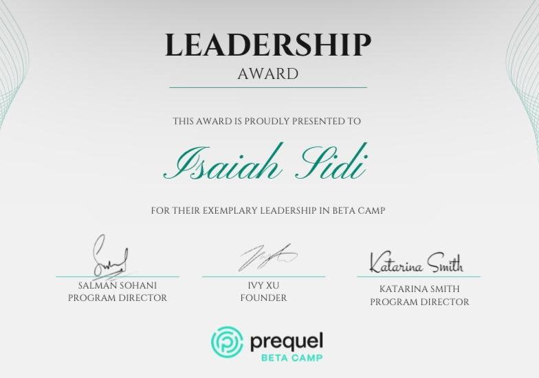 BETA Camp Leadership Award presented to Isaiah Sidi